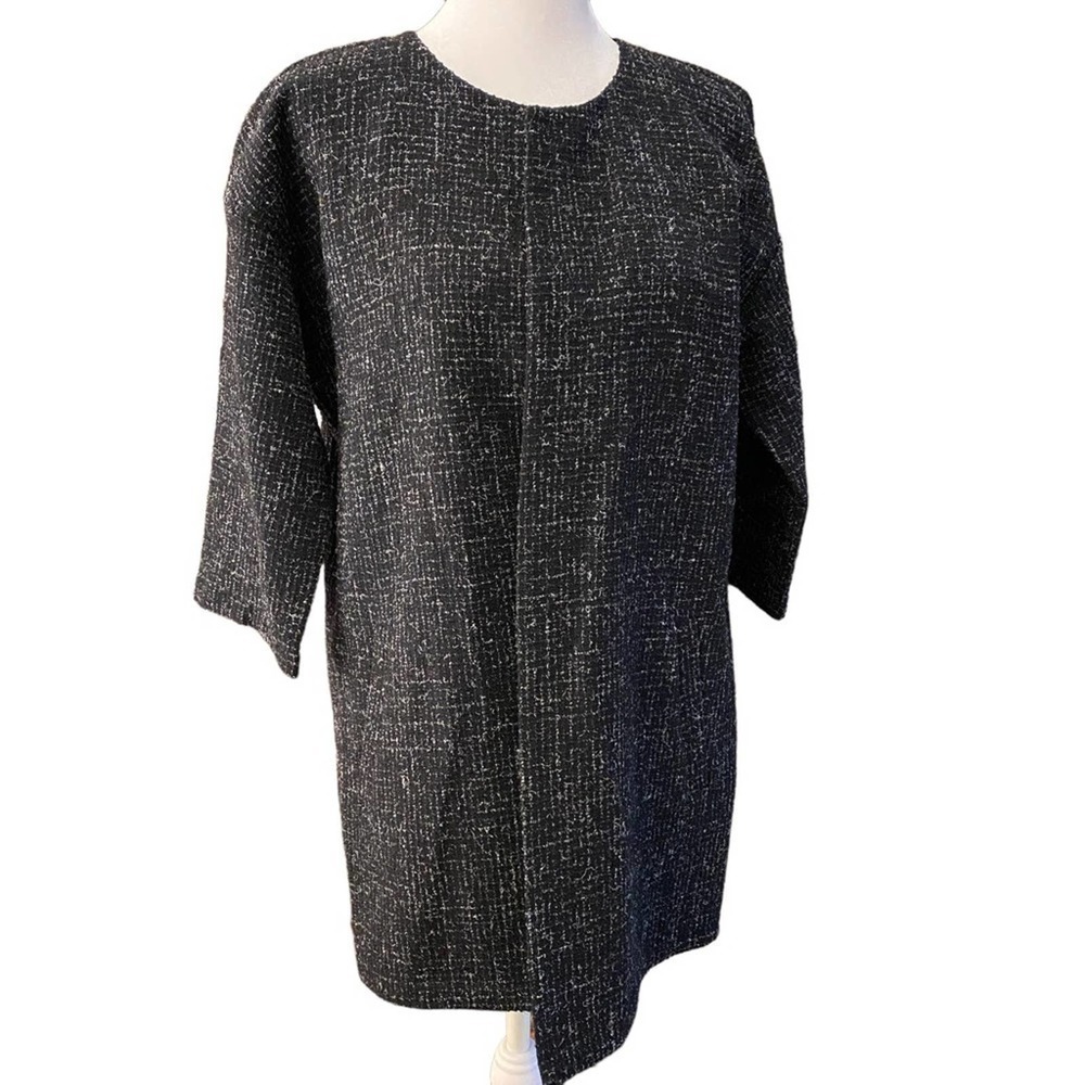 Eileen Fisher Gray Petite medium 3/4 Sleeve Jacket tweed knit coat